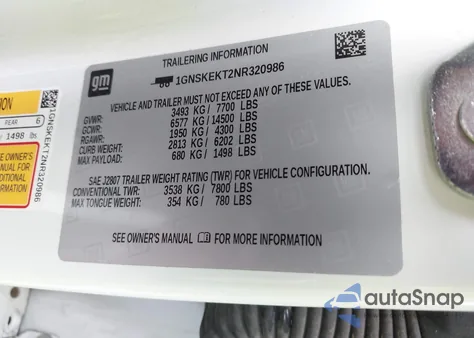 2022 Chevrolet Suburban 4Wd Rst из США, поврежденный, VIN 1GNSKEKT2NR320986